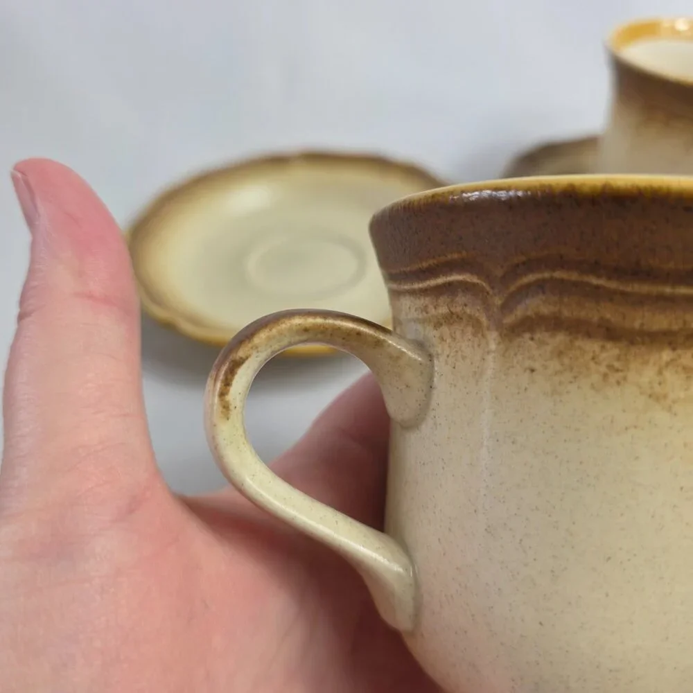 TWO Mikasa Whole Wheat Cup & Saucer Sets Beige & Brown E8000